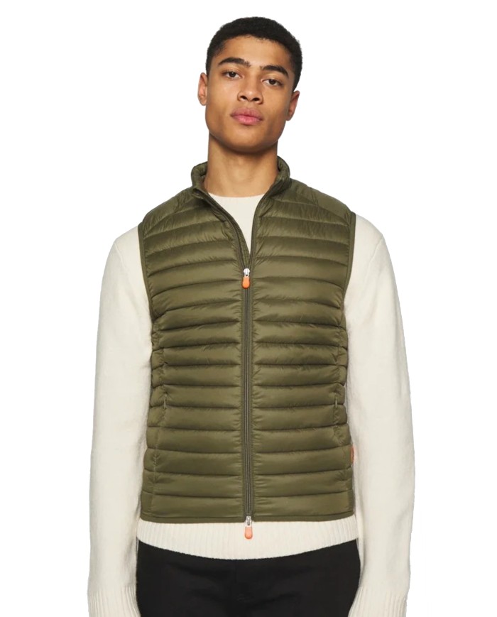 gilet smanicato dusty olive uomo con zip in contrasto SAVE THE DUCK