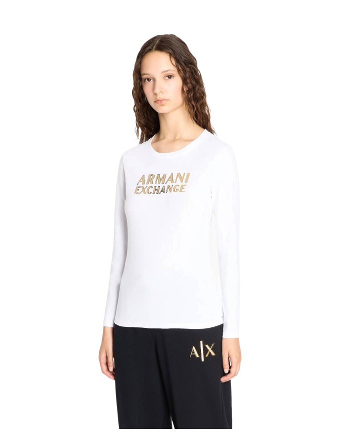 ARMANI EXCHANGE t-shirt donna manica lunga bianca girocollo 6ZYTAF