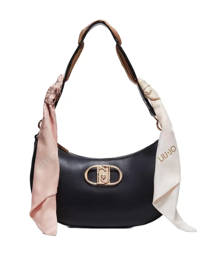 borsa nera da donna con foulard logati intrecciati LIU JO